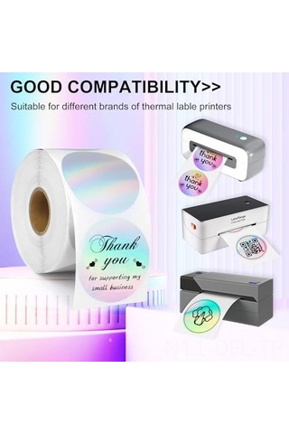 Dofolink 400 Adet 2 İnç Termal Etiket - Yuvarlak, Holografik, Suya/yağa/çizik Dayanıklı, Kolay Yazdır & Uygula 4000