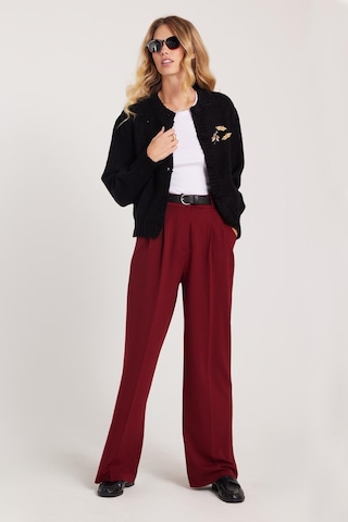 Tudors Kadın Regular Fit Klasik Kesim Yüksel Bel Geniş Paça Bordo Pantolon-39582 Bordo
