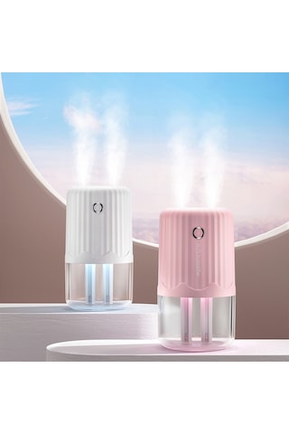 T06 Büyük Kapasiteli Atmosfer Gece Lambası Ev Tipi Çift Sprey Hava Nemlendirici, Renk: Beyaz Pil