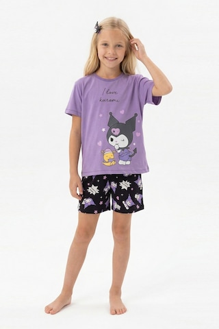 Alkın Kids 8-13 Yaş Kız Çocuk Karakter Baskılı %100 Pamuklu Kısa Kollu Şortlu Pijama Takımı Mor