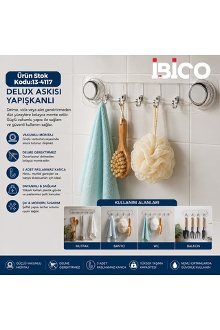 Yapışkanlı Vantuzlu 5 Kollu Plastik Askı Sarı