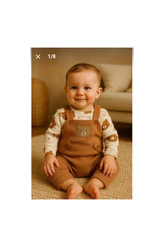 Uğur Bebe Ayı Desenli Erkek Bebek Tulum 3lü Tulum Seti Zıbın Tulum Çorap 3-6-9ay Bebek Kıyafeti Kahverengi Kahverengi