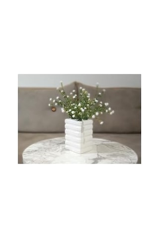 Vazo Dahil,vazo Dahil,vazoda Çiçek,beyaz Yapay Çiçek,vazo Dekoratif Kare Çizgili 8x6x16cm 20beyazcipso
