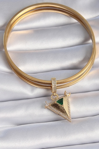 Gold Renk Zirkon Taşlı 3d Üçgen Model Ajda Charm - Ebj241109w28972 Renkli