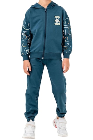 Erkek Çocuk Pixel World Yazılı Fermuar Kapamalı Kapüşonlu Arka Cebi Desenli Eşofman Takımı Yeşil