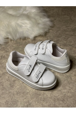 Günlük Unisex Çocuk Sneaker Cırtlı Dikiş Detaylı Kalın Tabanlı Rahat Hafif Spor Ayakkabı 525pf Beyaz - Beyaz