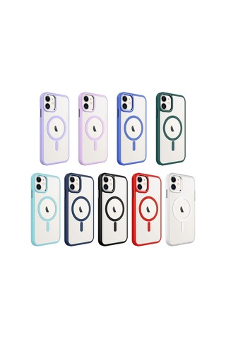 Zeyline Apple Uyumlu iPhone 11 Wireless Şarj Özellikli Zore Krom Magsafe Silikon Kapak-kırmızı