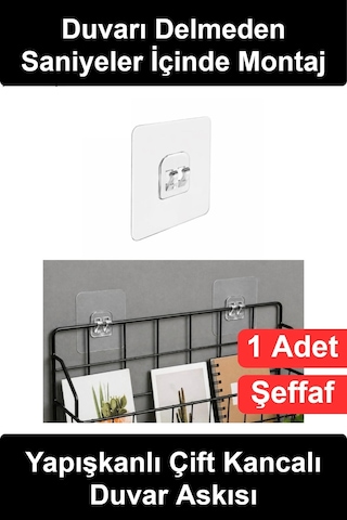 Duvaraskısı Şeffaf Yapışkanlı Duvar Askısı Çift Kancalı Delmeden Çivisiz Montaj Banyo Mutfak Ofis D Diğer