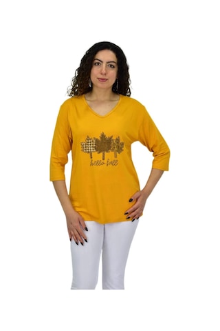 Caftan Kadın Kısa Kol Taşlı Bluz Bgl-st04711 HARDAL