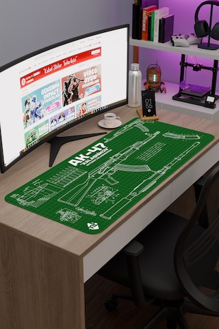 Ak 47 Siyah Kalaşnikov Cs Dikişli Kauçuk Oyuncu Mousepad - 90x40 Gaming Mouse Pad Ak-47 Yeşil
