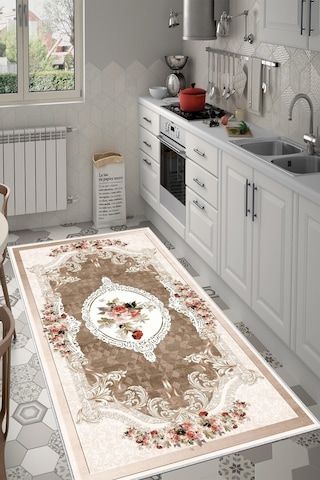 West Home Dijital Baskı Yıkanabilir Kaymaz Taban Salon Halısı Mutfak Halısı Yolluk Ve Banyo Paspası Wh 031 Beige