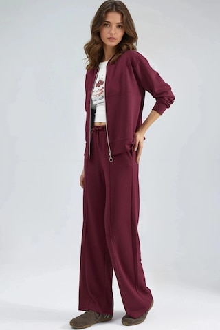 Fiolin Modal Dokulu Fermuarlı Sweatshirt & Nervürlü Pantolon Takımı Bordo