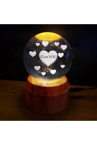 Kalpli I Love You Tasarımlı Dönen Cam Küre