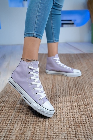 Unisex Günlük Keten Rahat Bilekli Lila Uzun Convers Sneaker Spor Ayakkabı Lila
