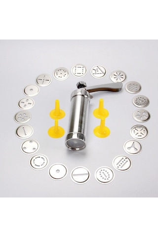 Qingmipy 25 Parça Alüminyum Kurabiye Presi, Çoklu Desen Kurabiye Yapma Makinesi, 20 Kalıp + 4 Uçlu Mutfak Dekorasyon Seti Diğer