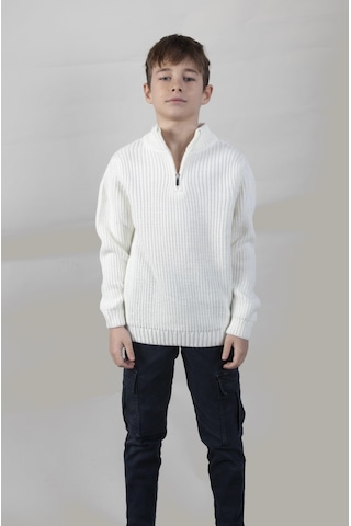 Alexandergardı Dik Yaka Fermuarlı Erkek Çocuk Kazak C23-7108 Beyaz