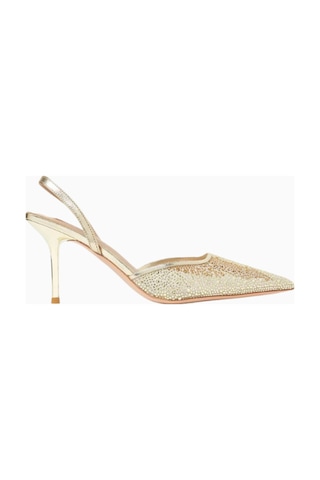 Nıcolı Martini 75 Kristal Işlemeli Mesh Slingback Topuklu Ayakkabı, Zarif Işıltı Gold