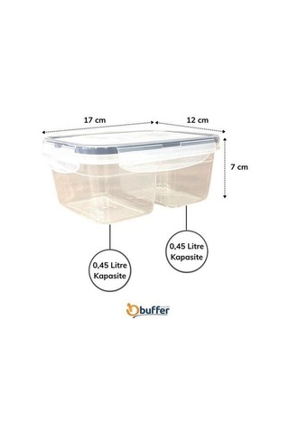 2 Bölmeli 0,45+0,45 Litre Kilitli Kapaklı Erzak Saklama Kabı Lc-524 Şeffaf