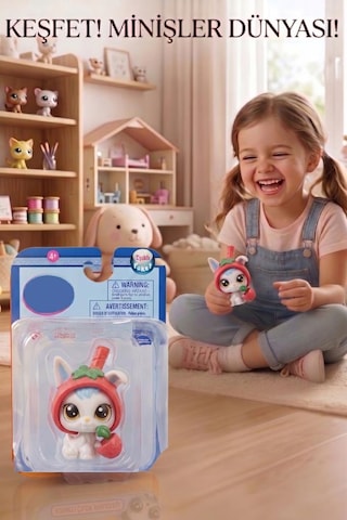 3 Parça Minişler Pet Shop Işıklı Toplu Kutulu Tekli Oyuncak Figürü - Çilek Şapkalı Tavşan