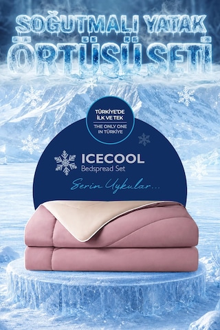 Soğutmalı Yatak Örtüsü Seti Tek Kişilik Soğuk Icecool 2 Parça Çift Taraflı Lila Bej