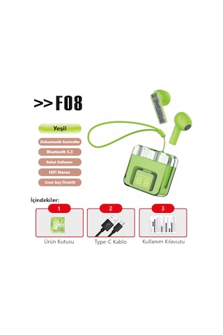 Ghk Tech F08 Tws Bluetooth 5.3 Kablosuz Kulak İçi Kulaklık