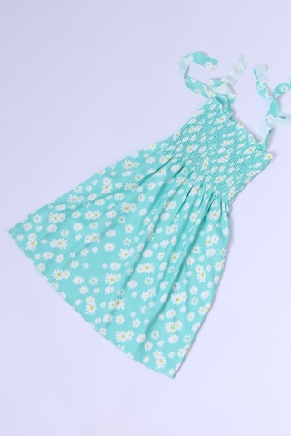 Kız Çocuk Askılı Elbise Çiçek Desenli B35 Hcm00119 SU YEŞİLİ