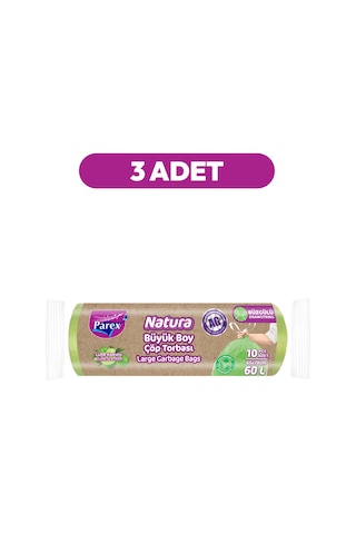 Natura Büzgülü 10'lu Çöp Torbası Büyük Boy 65 X 70 Cm Üçlü Paket