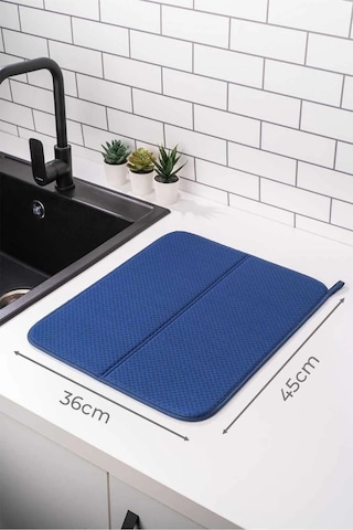 İronika Mikrofiber Bulaşık Kurutma Matı Süper Emici Bulaşık Kurutmalık Tezgah Üstü Kurutma Örtüsü 45x35 Cm Lacivert