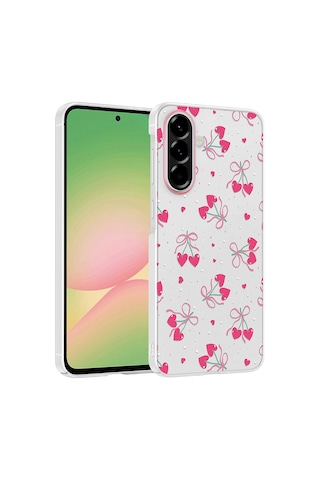 Samsung Galaxy Uyumlu A36 Kılıf Kamera Korumalı Desenli Zore Klip Kapak - Kalpli Kiraz -