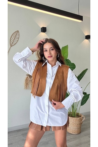 Modadua Püskül Detaylı Modern Yelek Güçlü Ve Özgür Stil-taba Çok Renkli