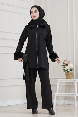 Sevitli Yakası Ve Kol Ağzı Kürklü Takım-siyah-5634 Siyah