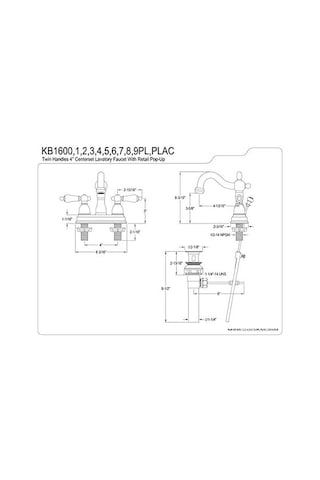 Brass Kb1604pl Heritage 4 İnç Centerset Lavabo Bataryası Porselen Kol Saplı, Parlak Krom Ve Parlak Pirinç
