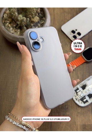 Apple iPhone 16 Plus Uyumlu Süper İnce Mat Ultra Thin Silikon Kılıf Buzlu Beyaz