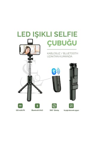 Led Işıklı Selfie Çubuğu Bluetooth Kumandalı Kablosuz Tripot Selfie Monopod Selfie Stick