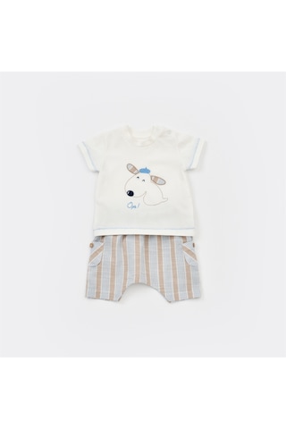 Bibaby 2li Takım Şortlu Stripe Sytle Bej - Mavi-9508 Bej