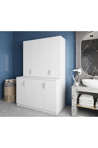 Maven Çamaşır Ve Kurutma Makinesi Dolabı Banyo Dolabı Beyaz Beyaz