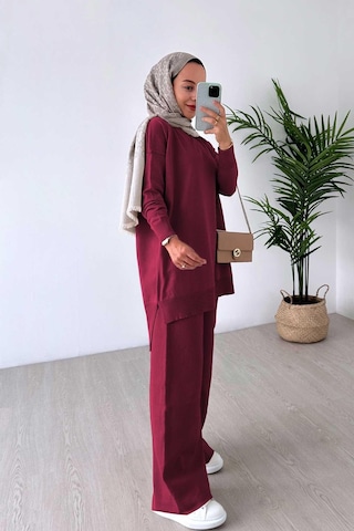 Kahijab Işıltılı Merserize Takım - Bordo Bordo