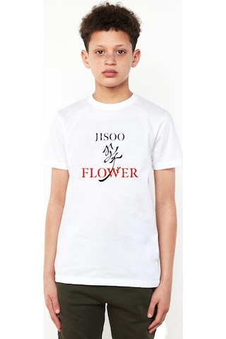 Tshirthane Jisoo Flower Beyaz Çocuk Bisikletyaka Tshirt Beyaz