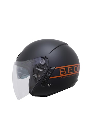 Beon B217 Çenesiz Vizörlü Açık Yazlık Kask Mat Siyah - Turuncu M