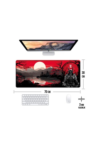 Japon Samuray Oyun Gaming Klavye Mouse Pad Kaymaz Taban Kenarları Dikişli Su Geçirmez Masa Matı 70x30 Cm