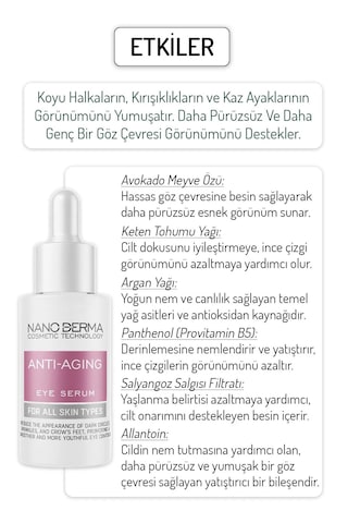 Nanoderma Yaşlanma Karşıtı Serum Göz Çevresi Göz Altı Serumu Kırı