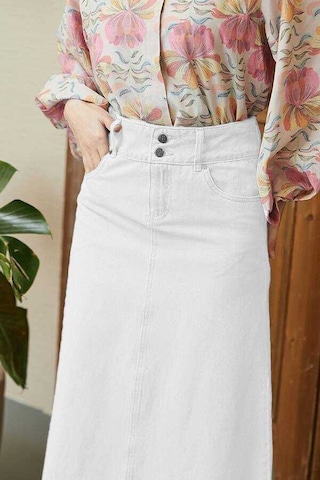 2252-denim Püsküllü Etek Beyaz Beyaz