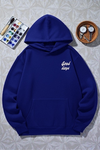 Uyguntarz Unisex Good Days Baskılı Oversize Sweatshirt Mavi