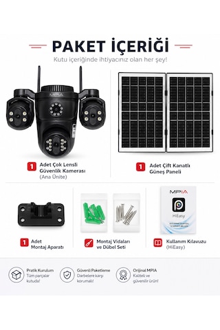 Mpıa Koto 12mp 3 Lens 4g Çift Solar Panel Hieasy Aov Sürekli Kayıt Gece Görüş Çift Yönlü Ses Sim Kart
