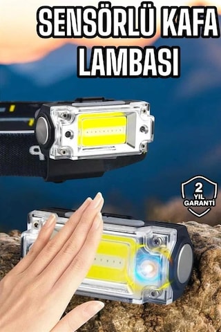 Beyaz Led Işık Sensörlü Kafa Lambası Lityum Batarya Led El Fenerli Şarjlı Najmaddin