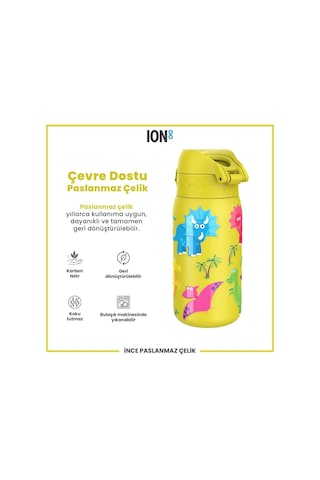 Ion8 - Paslanmaz Çelik Çocuk Suluk - Dinozorlar - 400 Ml - Sızdırmaz Çok Renkli