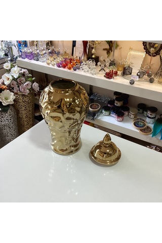 Dekoratif Seramik Gold Renk Küp 33,5 Cm