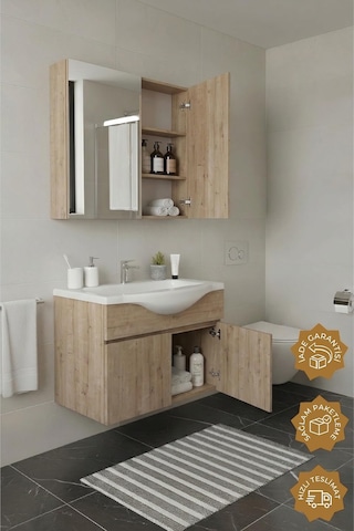 Kahire 65 Cm Mdf Banyo Dolabı Seti Safir Meşe