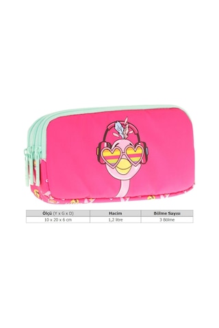 Kaukko Kids Üç Bölmeli Pembe Yeşil, Unicorn Baskılı, Kız Çocuk Okul Kalemliği - L8235 Yeşil - Kırmızı