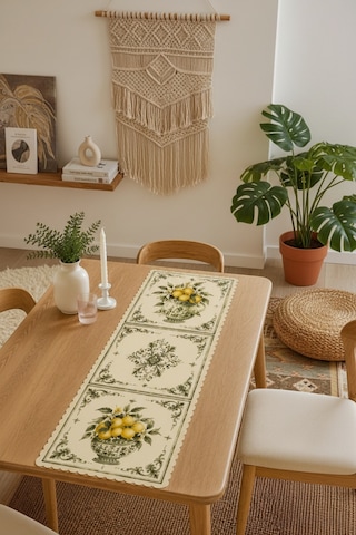 Vivanni Home Yıkanabilir Dikdörtgen Runner Günlük Kullanıma Uygun, Pratik Ve Uzun Ömürlü Limon Beyaz